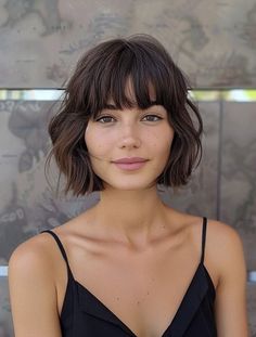 Short Bob With Full Fringe, Short Bob No Fringe, French Shag Haircut Short, Hairstyle Bob Short, Bob Bangs Glasses, Short Hair And Bangs Hairstyles, Italian Bob With Bangs, Bangs With Bob Haircut, Wavy Bob Hairstyles With Bangs