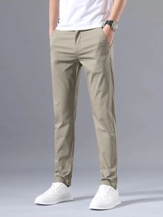 Men Solid Slant Pocket Tapered Pants | SHEIN USA Mens Suit Pants, Trousers Outfit Men, Khaki Pants Outfit, Formal Men, Pants Outfit Men, Casual Pants Style, Summer Trousers, Trouser Outfits