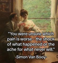 a man and woman sitting in front of a window with the caption you were insure which pain is worse - the shock of what happened or the acne