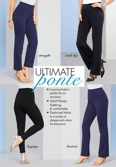 Wide-Leg Ultimate Ponte Pant | Roaman's Versatile Stretch Wide Leg Pants With Pull-on Style, Versatile Wide Leg Pull-on Pants, Ponte Pants Outfit, Ponte Pant, Ponte Pants, Swimsuits For All, Pants Outfit, Luxury Fabrics, Diy Fashion