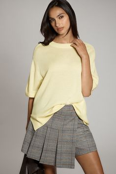 Add a touch of coziness to your close-knit circle. | Short-Sleeve Boxy Merino Sweater by Maeve in Yellow, Women's, Size: Medium, Wool at Anthropologie Knit Circle, Boxy Sweater, Merino Sweater, Knit Short, Sleeve Women, Yellow Sweater, Knit Shorts, Sleeves (women), Sweater Knit