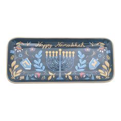 happy hanukkah rectangular tray with menorah candles