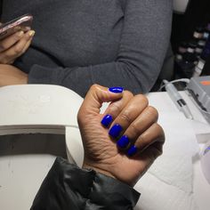 Trendy Nails Short Square Blue, Winter Blue Nails Gel, Blue Overlay Nails, Natural Blue Nails, Short Classy Nails Gel, Blue Nails Black Women, Painted Natural Nails, Blue Natural Nails, Short Natural Nail Ideas