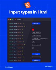 an image of a computer screen with the text,'5 types in html '