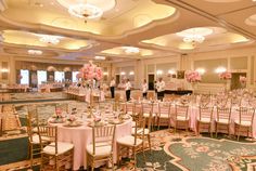 the banquet room is set up for a formal function