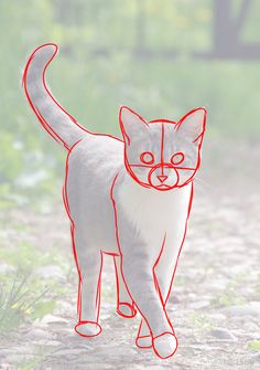 a drawing of a cat walking down a dirt road