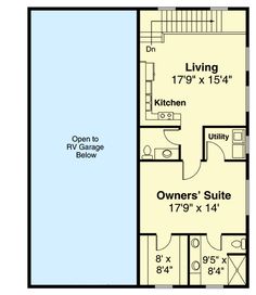 the floor plan for a two bedroom, one bathroom apartment with an attached garage and living room