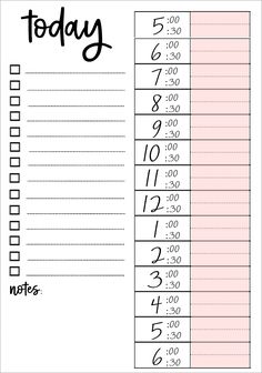 a printable daily planner with the words today on it and numbers in black ink