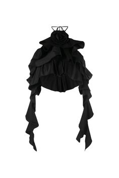 Ruffle-detail Halterneck Crop Top Tie Fastening Sleeveless Side Draped Detailing Open Back and Cropped Sleeve Folds, Jellyfish Aesthetic, Halter Long Sleeve, Ruffles Top, Ruffled Crop Top, Backless Tank Top, Speak Chinese, Lace Up Wedges, Shirts Summer