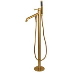 a gold shower faucet with thermostaer and hand held sprayr