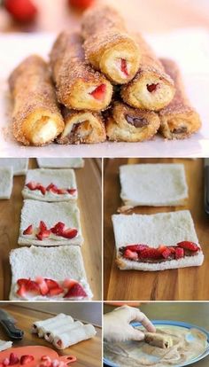 several pictures showing how to make strawberry shortbreads