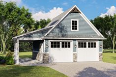 a two car garage with an attached carport