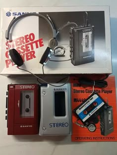 there are several cassette players and headphones in the box