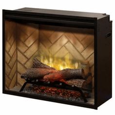 Dimplex Revillusion™ 36-Inch Built-in Electric Firebox Herringbone Brick Interior - RBF36 Realistic Electric Fireplace, Modern Flames, Built In Electric Fireplace, Masonry Fireplace, Brick Interior, Concrete Interiors, Mirror Panel, Illustration Simple, Electric Fireplace Insert