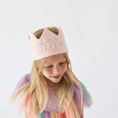 Soft Pink Crown for Birthdays Whimsical Adjustable Pink Crown, Whimsical Pink Crown For Birthday, Pink Pinched Crown For Party, Adjustable Pink Crown With Round Shape, Pink Princess Crown For Party, Cute Birthday Crown With Round Shape, Happy Birthday Crown, Fabric Crown, Kids Teeth