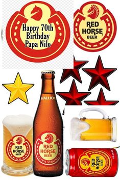 happy 70th birthday papa nilo with red horse beer and star cutouts for the bottle