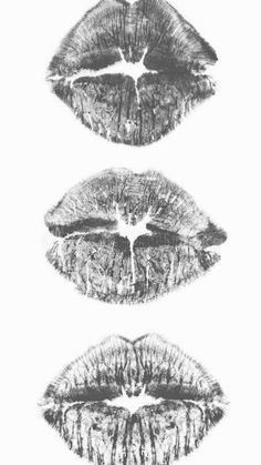 three different lips are shown in this black and white photo, one is drawn with pencil