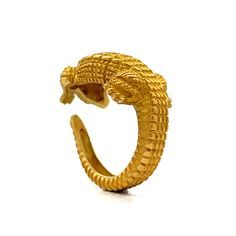 This Kieselstein-Cord designed alligator ring features an intricately crafted alligator wrapping around the finger. This modern piece, with its brushed finish, has diamond eyes for added detail and texture. Crafted from 18k yellow gold and adorned with natural round brilliant cut diamonds (0.05 carats total, F color, SI2 clarity), this men's ring is a standout accessory. Weighing 18 grams and sized at 9.0, it's ideal for occasional wear, adding a unique touch to any outfit. Luxury Adjustable Snake Ring, Alligator Ring, Platinum Rose Gold, Sapphire Solitaire, Diamond Eyes, Ring With Diamond, Modern Shop, Men's Ring, Shop Engagement Rings