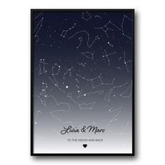 a black and white poster with stars in the sky above it, says save & more to the moon and back