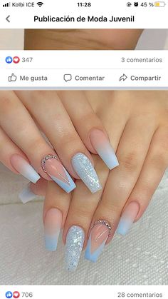 Burgundy Acrylic Nails, Quince Nails, Acrylic Nail Ideas, Quinceanera Nails, Baby Blue Nails, Ombre Acrylic Nails, Stylish Nails Designs, Nails Design With Rhinestones, Simple Acrylic Nails