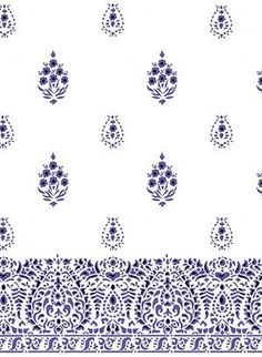 blue and white wallpaper with an intricate design on it's border, in the middle