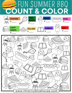 the fun summer bbq count and color worksheet for kids to practice counting