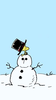 a drawing of a snowman with a hat on top of it's head