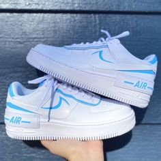 🖌 Design your own Sneakers 💯 Premium quality 🖐 everything handmade, no stencils 🌏 Worldwide shipping 📥 Buy Now Blue Nike Air Force, Blue Nike Air, Rave Shoes, Painted Nikes, Custom Painted Shoes, Nike Air Force 1 Shadow, Air Force 1 Shadow, Pretty Shoes Sneakers, Personalized Shoes