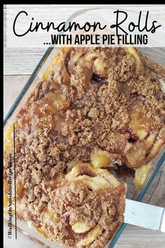 cinnamon rolls with apple filling in a casserole dish