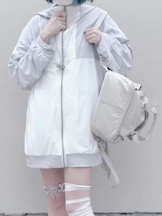 This sun-protective hooded jacket features cross embellishments on the back and a color-block design. Keep stylish and safe from the sun with this unique piece!  The price includes only one hooded coat.   	 		 			Size 			M 			L 		 		 			Length 			73 			78 		 		 			Bust 			130 			140 		 		 			Sleeve Length 			76.5 			79 White Harajuku Hooded Outerwear, White Hooded Harajuku Style Outerwear, White Techwear Hooded Jacket With Long Sleeves, White Techwear Outerwear For Spring, White Hooded Jacket For Spring Outdoor Activities, White Hooded Jacket For Outdoor Activities In Spring, White Hooded Jacket For Outdoor Spring Activities, White Techwear Windbreaker For Spring, Trendy Hooded Patchwork Windbreaker