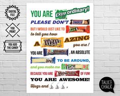 a poster with the words you are ordinary and candy bar wrappers in different languages