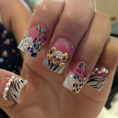 《Nail art 》☆☆☆ Y2k Short Nails, Girly Acrylic Nails, French Tip Acrylic Nails, Nail Tattoo, Bling Acrylic Nails