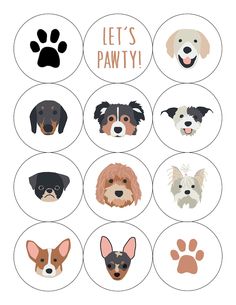 six different dogs with the words let's pawty on them