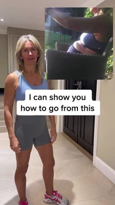 a woman standing in front of a tv with the caption i can show you how to go from this