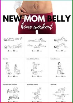 the new mom belly home workout is shown with instructions for how to do it and how to