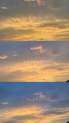 the sky is filled with clouds as the sun sets in the distance, and there are only two images left