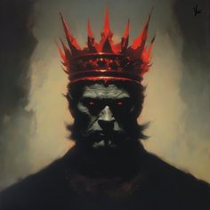 a painting of a man with a crown on top of his head and red eyes