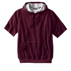 Short sleeves bring this velour hoodie into warm weather territory. Size: big - xl. Color: deep burgundy. Gender: male. Age Group: adult. Pattern: Solid. Material: Cotton. Red Hoodie Men, Velour Shorts, Velour Hoodie, Packable Jacket, Active Jacket, Short Sleeve Hoodie, Big Clothes, Deep Burgundy, Big And Tall Outfits