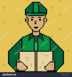 an old school pixel art man reading a book with green hat and glasses on his head