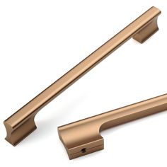 an image of two handles on a white background, one in gold and the other in bronze