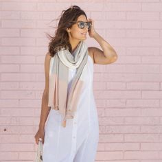 It’s our #1 seller and everyone's favorite, with more than 1000 5-Star reviews for a reason. The Organic Cotton Dreamsoft Travel Scarf is irresistibly soft, versatile and made from the safest cotton on the planet. It makes the perfect gift (for yourself and a friend). With three ways to wear, this all-in-one scarf + shawl + blanket will keep you comfortable anywhere your travels take you. The trendy colorblock pattern combined with a soft blush for the perfect spring combo. It’s the perfect way Shawl Blanket, Color Block Scarf, Travel Scarf, Toxic Chemicals, Fall Scarves, Cotton Throws, For A Reason, Pesticides, Knit Outfit