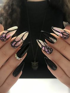 Halloween Acrylic Nails: 45+ Spooky Designs and Ideas Nails Gothic Ideas, Dna Nails, Butterfly Wing Nails, Cross Nail Art, Cross Nails, Witchy Nails, Stunning Nails, Halloween Acrylic Nails, Goth Nails