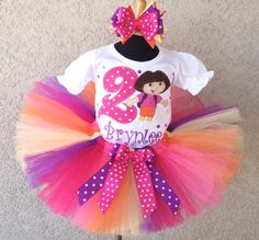 Hot Pink Bright Polka Dot Dora The Explorer Birthday Tutu Outfit