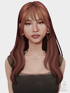 an animated image of a woman with long red hair and brown eyes, wearing a black dress