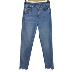 American Eagle Women Size 2 Long Mom Jeans Blue Cotton Denim Med Wash 29" Inseam Blue Non-stretch High-rise Cropped Jeans, Non-stretch Blue Jeans For Everyday, Everyday Blue Cropped Jeans With Frayed Hem, Blue Cropped Jeans With Frayed Hem For Everyday, High Waist Blue Jeans For Everyday, Everyday Blue Jeans With Frayed Hem, Blue Jeans With Frayed Hem For Everyday, American Eagle Mom Jeans, Mom Jeans