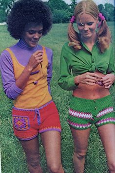 Instant Download PDF Pattern  Crochet Shorts Sizes 6 - 12  (pattern only -  not the finished item) Vintage Hippie Fashions for Sizes, Materials and gauge see pic #2 (lace up shorts) and 3 (banded shorts) above  These are vintage patterns. Recommended materials may no longer be available, but often acceptable substitutes can be found - Just make sure they meet gauge requirements. Includes an additional PDF called The Basics This 6-page PDF Download contains information on Crochet & Knitting Abbreviations, Crochet & Knitting Stitches & Techniques, How to make an Afghan Stitch, How to Finish Buttonholes, How to Cover Button Rings, make Pompoms, Weave Seams, Basic Embroidery Stitches, Needlepoint Stitches, and more INSTANT DOWNLOAD This means no shipping cost to you! It also means no waiting f Womens 70s Fashion, 70s Mode, Crochet Shorts Pattern, Hippie Shorts, 70s Shorts, Hippie Mode, Hot Pants Shorts, Shorts Crochet, Americana Vintage