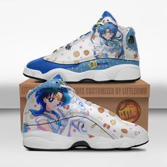 Sailor Mercury Shoes Custom Sailor Moon Anime Jd13 Sneakers Lightweight construction with breathable mesh fabric provides a comfortable and flawless fit. Moon Shoes, Sailor Moon Anime, Jordan 13 Shoes, Sailor Neptune, Anime Shoes, Sailor Mercury, Shoes Custom, Anime Gifts, Jordan 13