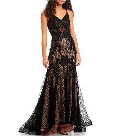 Prom Dresses | Dillard's Lace Mermaid Hem Evening Gown, Elegant Lace Mermaid Dress For Gala, Elegant Lace Gown With Mermaid Hem, Formal Lace Gown With Mermaid Hem, Black Embellished Mermaid Dress For Wedding, Lace Evening Dress With Mermaid Hem For Gala, Lace Mermaid Hem Evening Dress For Gala, Black Embellished Mermaid Dress For Formal Occasions, Elegant Black Embellished Mermaid Dress