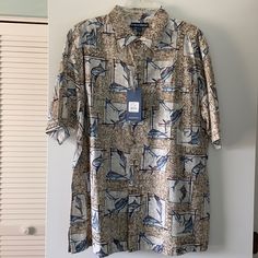 Brand New 100% Cotton Xxl West Marine Casual Button Down Short Sleeve Shirt. Can Wear Shirt Tucked In Or Out. Square Bottom Hem And Side Slits. White Short Sleeve Shirt With Fish Print, White Casual Shirt With Fish Print, Short Sleeve Cotton Shirt With Fish Print, Cotton Short Sleeve Shirt With Fish Print, Shirt Tucked In, Button Down Short Sleeve, Fishing Theme, Casual Shirts For Men, Shirt Color