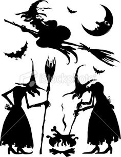 halloween silhouettes with witches and bats royalty